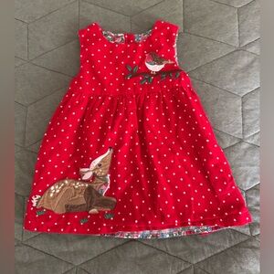 Baby Boden Red Polka Dot Dress with Animal Appliqué
